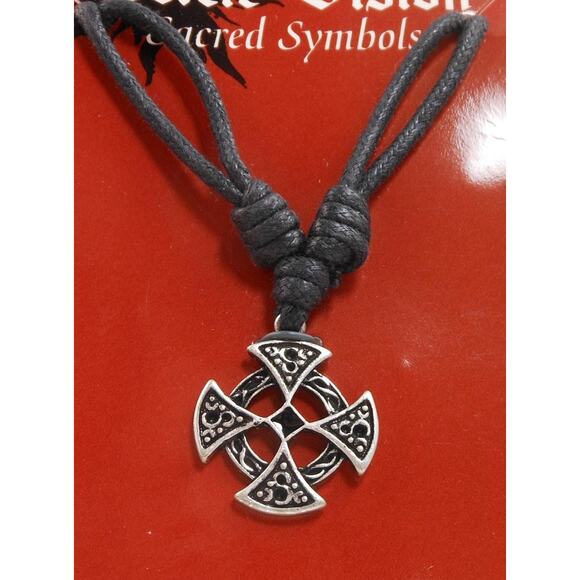 Vintage Celtic Vision Sacred Symbols Cross Necklace Pendant 24 Adjustable Cord - Picture 3 of 4
